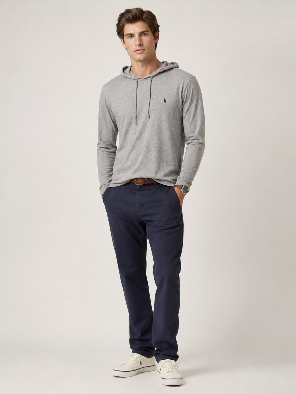 POLO Ralph Lauren Men Gray Cotton Hoodie Sweater MEDIUM Preppy Classic Blokecore